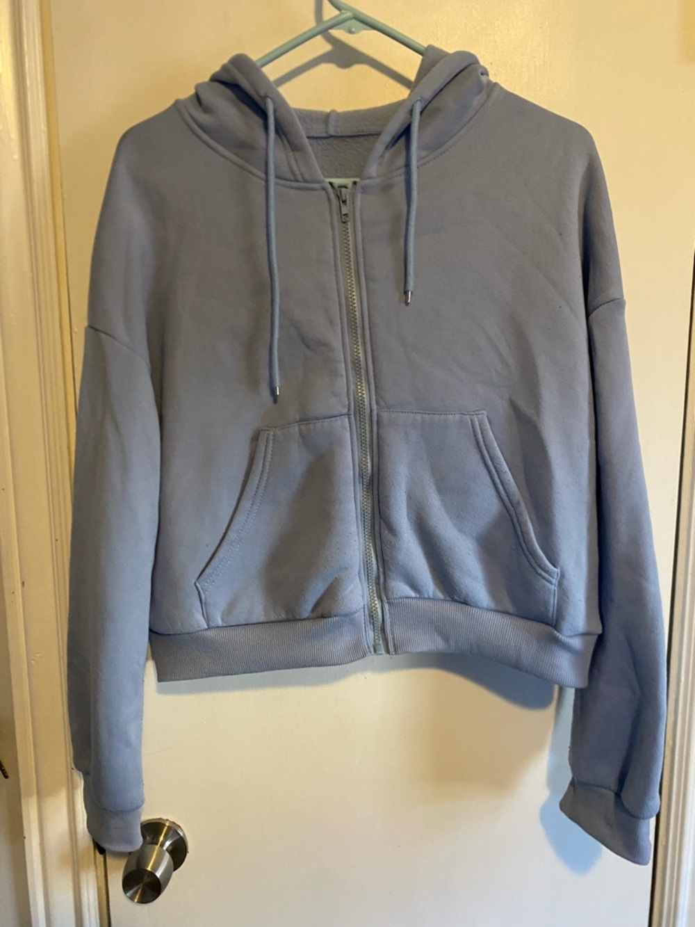 Light Blue Cropped Zip-Up Hoodie